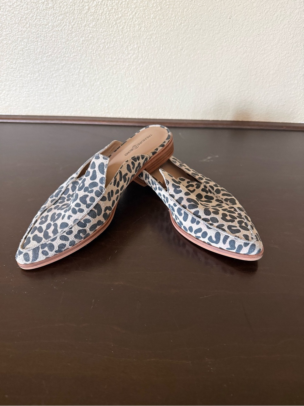 Treasure & Bond Leopard-Print Slip-On Mules in Beige and Black